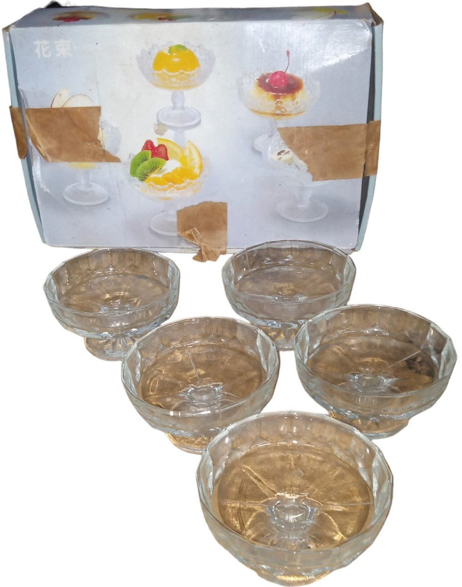 Glass Dessert Bowls Antique Bouquet Pattern H9-5 Vintage Set of 5 Original Box