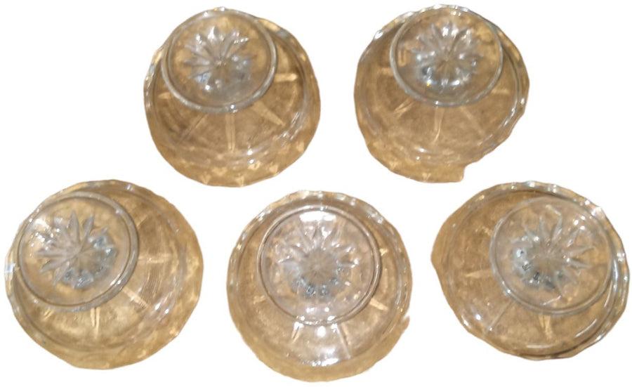 Glass Dessert Bowls Antique Bouquet Pattern H9-5 Vintage Set of 5 Original Box