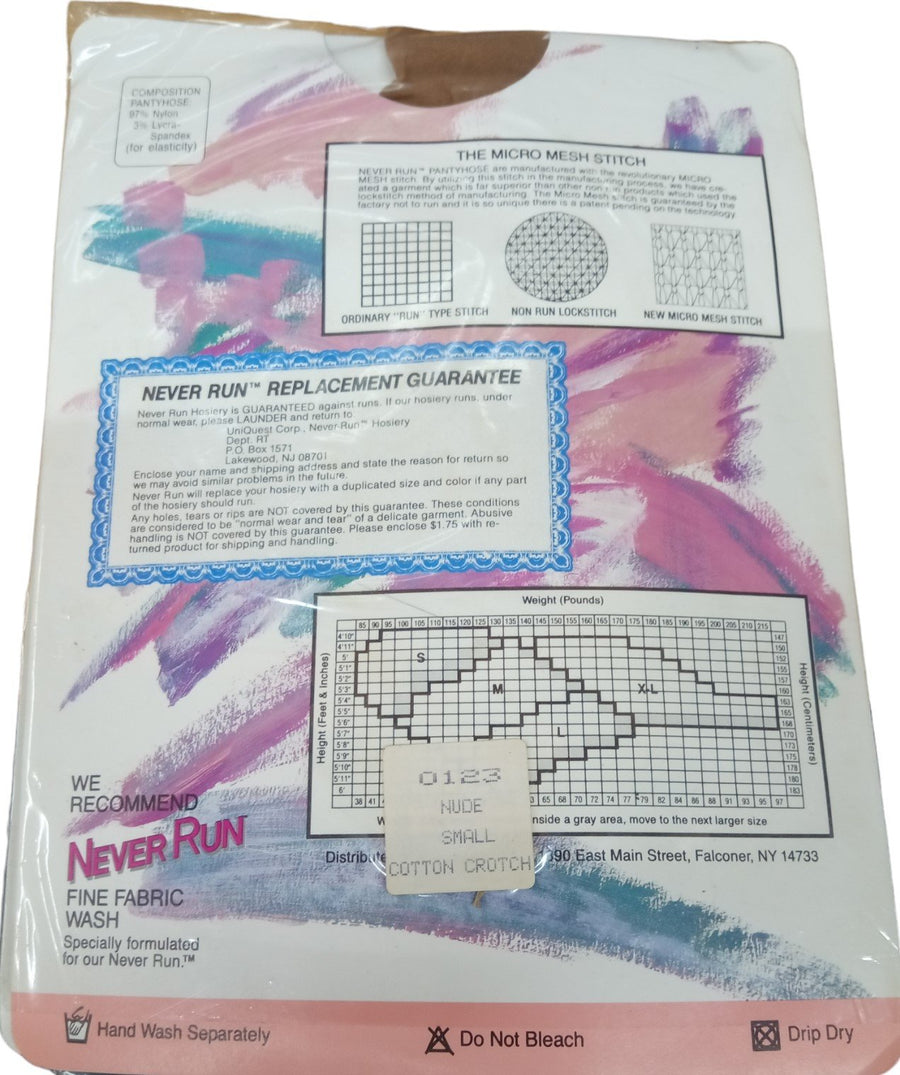 Never Run Sheer Magic Panty Hose Nude Small Vintage Made in Italy