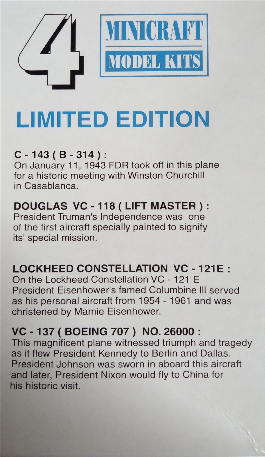 Aircraft of the Presidency Vintage Legends in the Making 14486 1/144th Scale