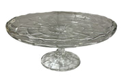 Cake Plate Glass Pedestal Serving Dish Scalloped Edge Geometric Pattern
