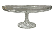 Cake Plate Glass Pedestal Serving Dish Scalloped Edge Geometric Pattern