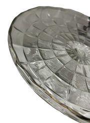 Cake Plate Glass Pedestal Serving Dish Scalloped Edge Geometric Pattern