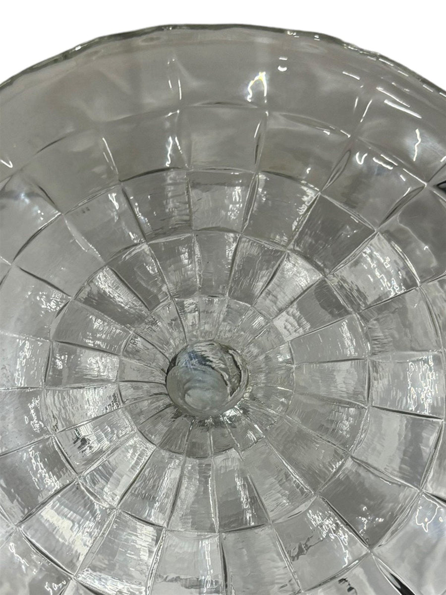 Cake Plate Glass Pedestal Serving Dish Scalloped Edge Geometric Pattern