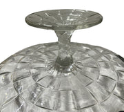 Cake Plate Glass Pedestal Serving Dish Scalloped Edge Geometric Pattern