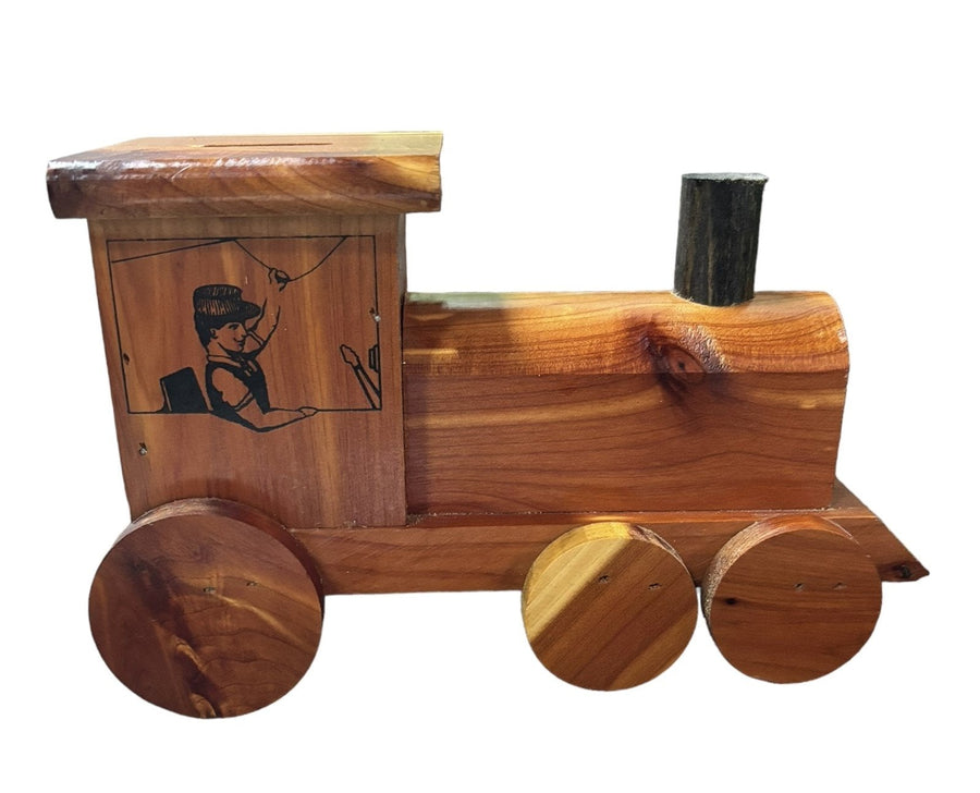 Wooden Train Bank Historical Village Cortland Ohio Conductor Graphic Locomotive