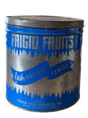 Frigid Fruits Fresh Frozen Fruits 10IB Tin Blue and Silver Vintage