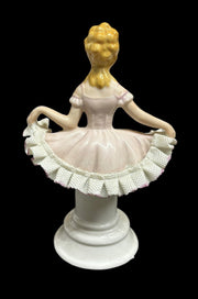 Ballerina Porcelain Figure Lace Pink Seated Girl Vintage Home Decor Hand Painted