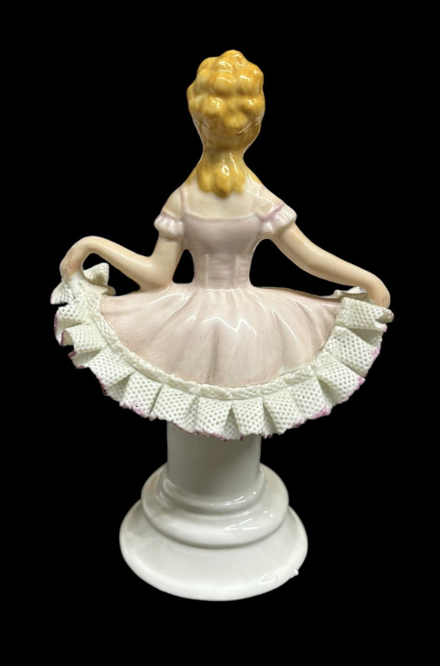 Ballerina Porcelain Figure Lace Pink Seated Girl Vintage Home Decor Hand Painted