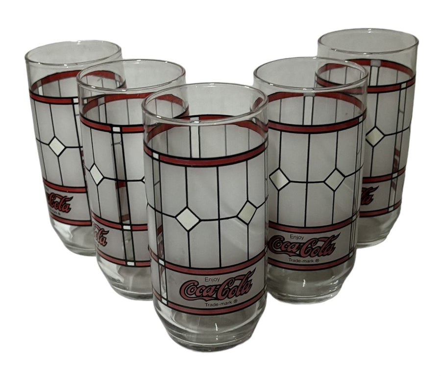 Coca-Cola Libbey Glasses Set of 5 Vintage Frosted Print Tumblers