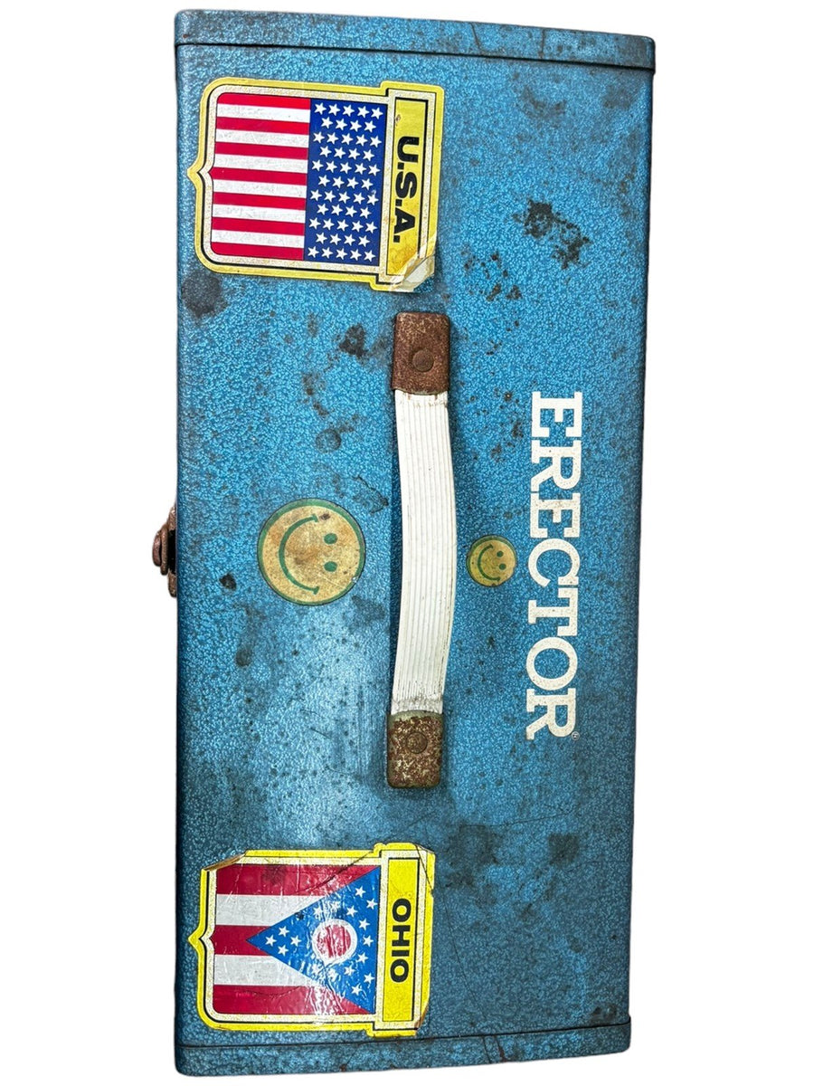 Erector Set Blue Case With Stickers Includes Parts Vintage