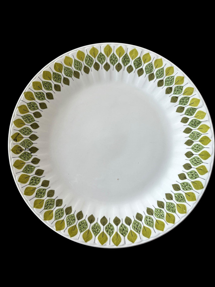 Spanish Crown Pontesa Ironstone Green Leaf Pattern Set Dinner Plates and Cups