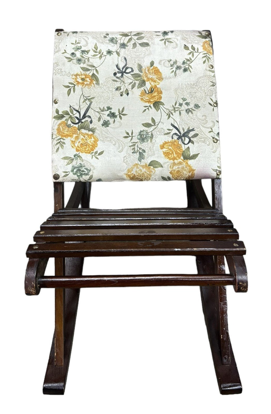 Foot Rest Stool Rocking Wooden Vintage Floral Padded Ottoman
