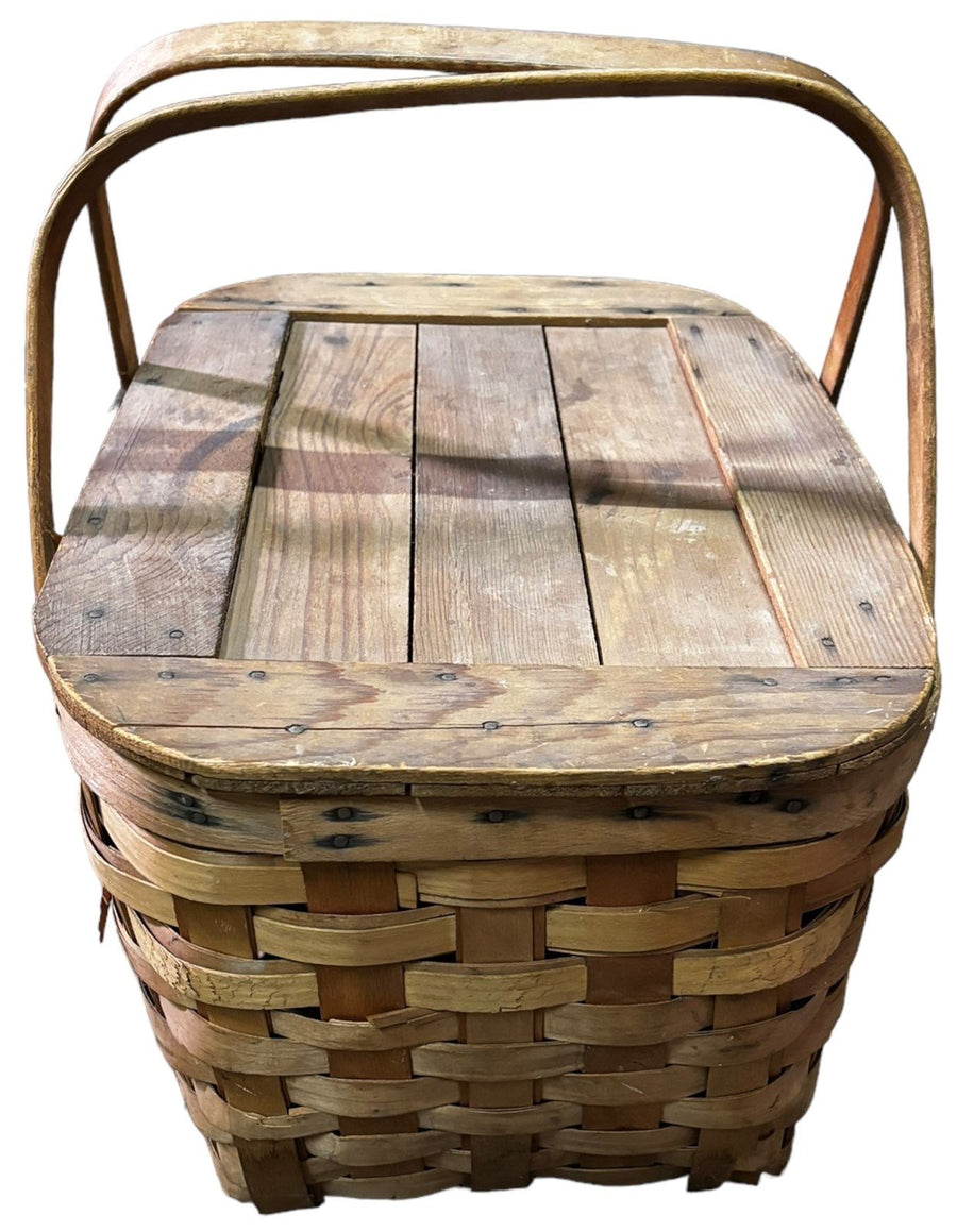 Wicker Picnic Basket Antique Moveable Handles Vintage w/ Lid Possibly Shaker