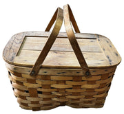 Wicker Picnic Basket Antique Moveable Handles Vintage w/ Lid Possibly Shaker