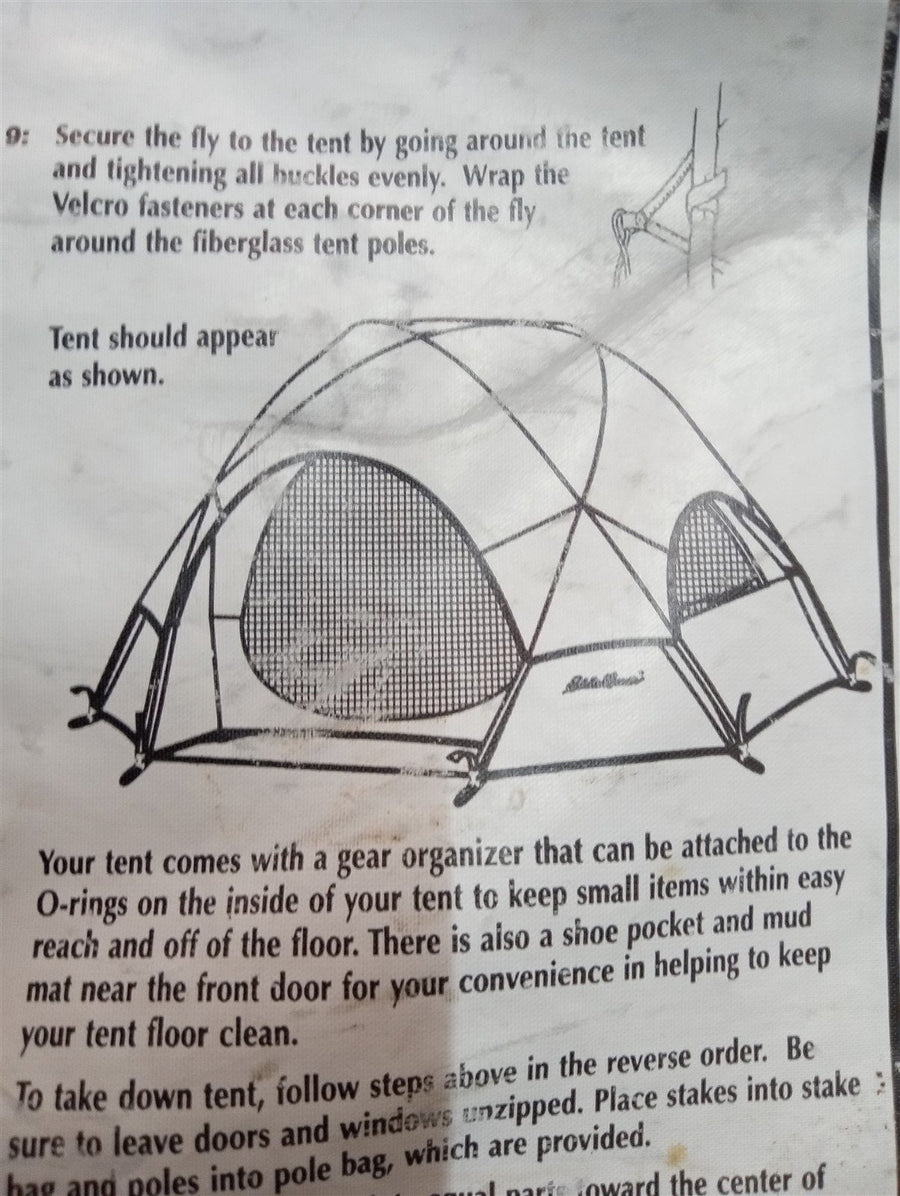 Eddie Bauer 4-Person Tent Model EB30309 Water Repellent not Fire or Water Proof