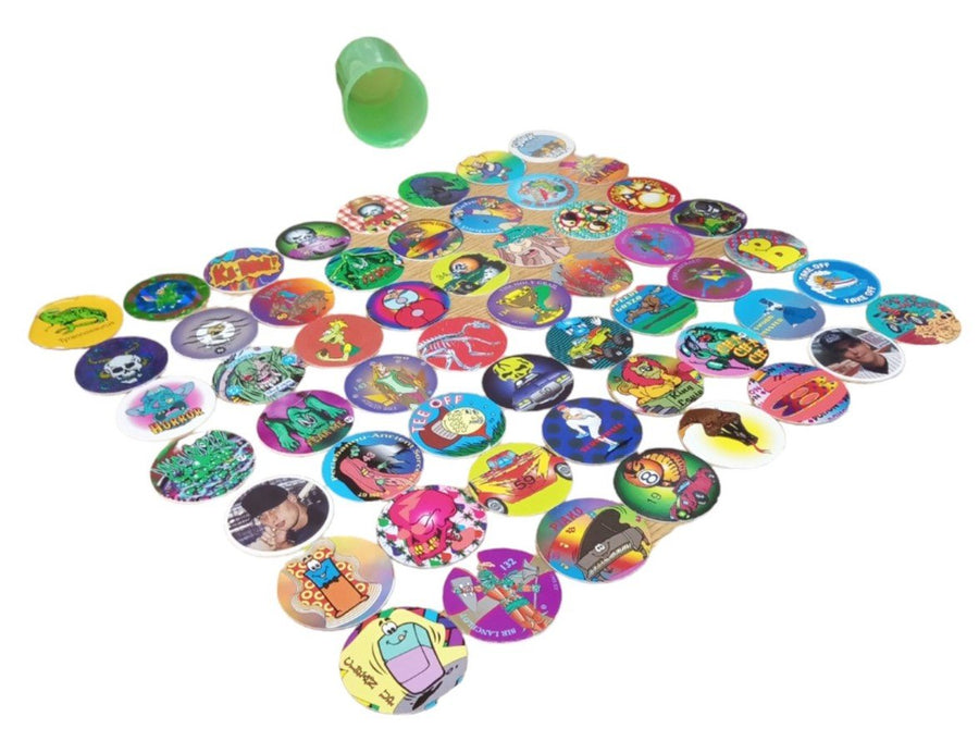 POGS/Milk Caps Lot Of 56 With Storage Tube Retro Collectible Nostalgic 1990s