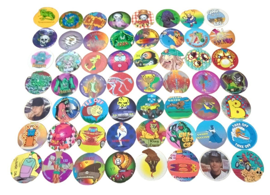 POGS/Milk Caps Lot Of 56 With Storage Tube Retro Collectible Nostalgic 1990s