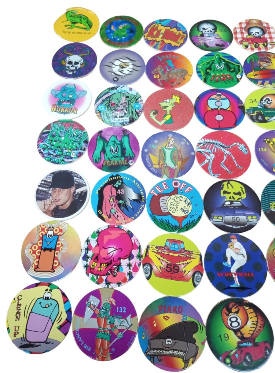 POGS/Milk Caps Lot Of 56 With Storage Tube Retro Collectible Nostalgic 1990s