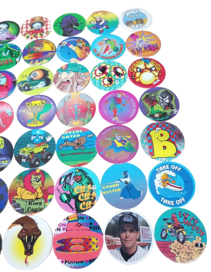 POGS/Milk Caps Lot Of 56 With Storage Tube Retro Collectible Nostalgic 1990s