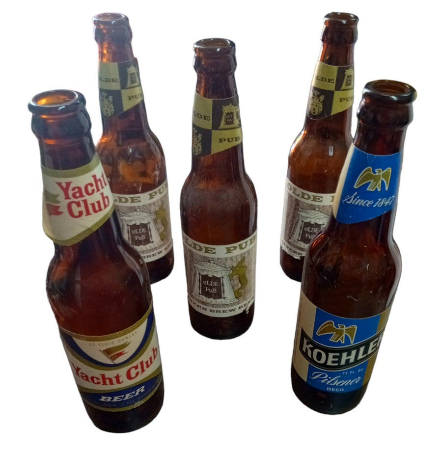 Empty Beer Bottles Antique Koehler Olde Pub Yacht Club Vintage 12 Oz. Lot of 5