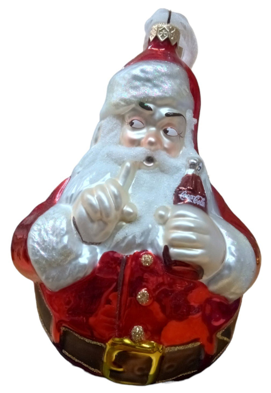 Coca Cola Santa Ornament Vintage Festive Sparkly Yuletide Christmas Holiday Red