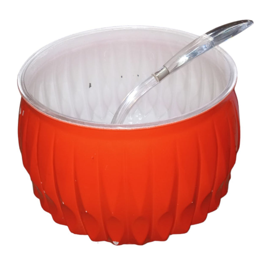 Orange Punch Bowl Antique Includes Plastic Ladle Vintage Glass