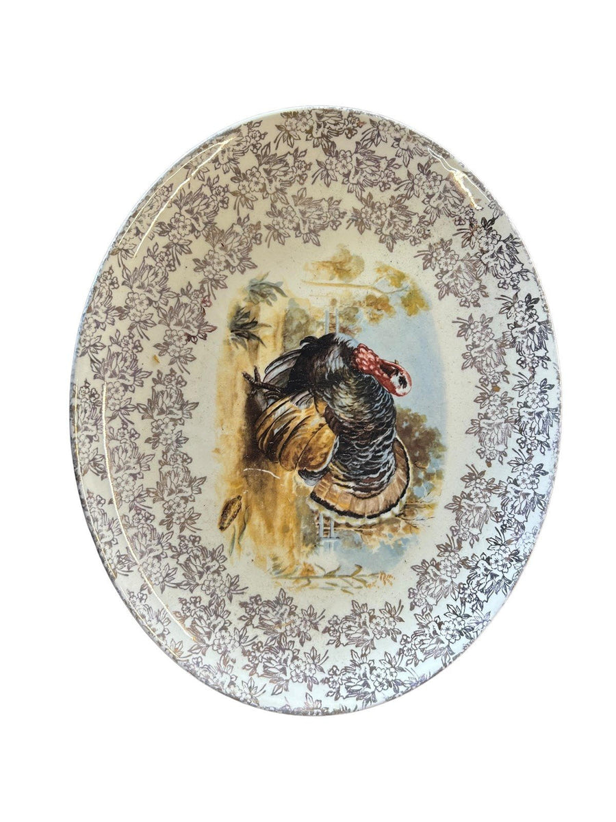 Royal China Turkey Serving Plate 22 Karat Plated Thanksgiving Decor