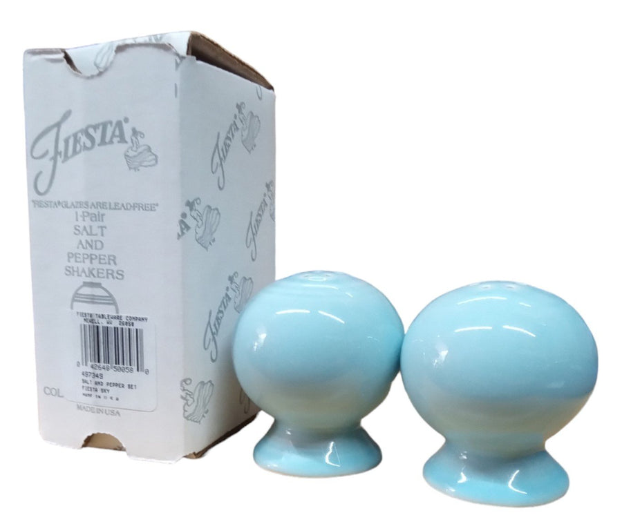 Fiesta - Sky Blue Ball Salt and Pepper Set Shakers Ceramic Homer Laughlin w/ Box