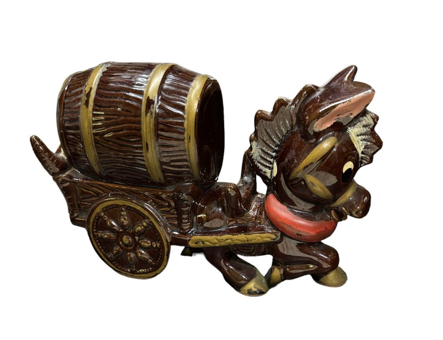 Decanter Donkey Pulling Cart with Barrel Ceramic Bottle Made in Japan