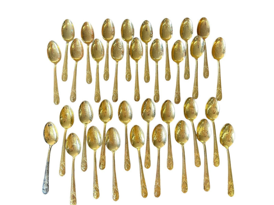 Gold Plated Collectible Rogers President Spoons Set of 34 Vintage Dinnerware