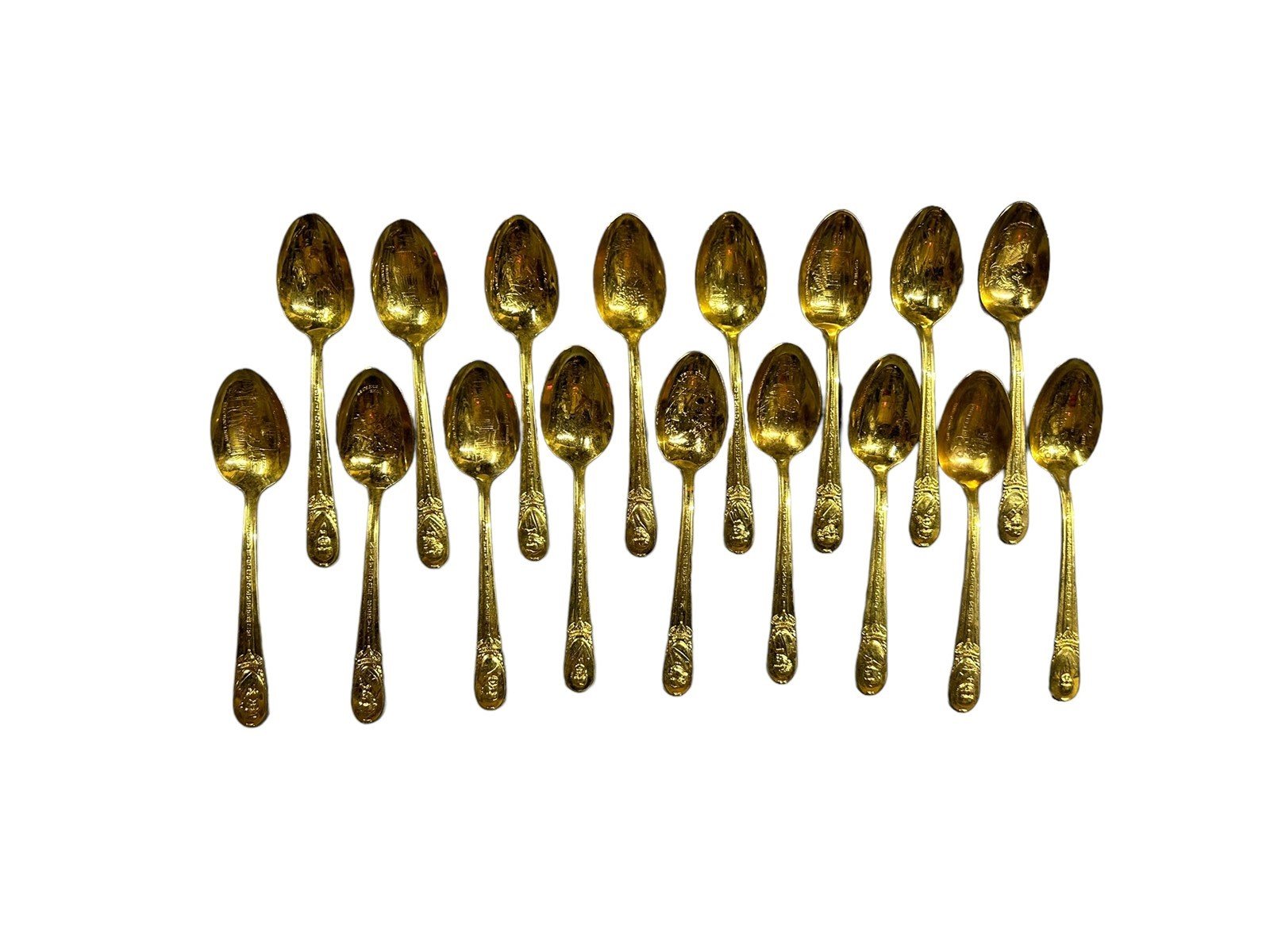 Gold Plated Collectible Rogers President Spoons Set of 34 Vintage Dinnerware