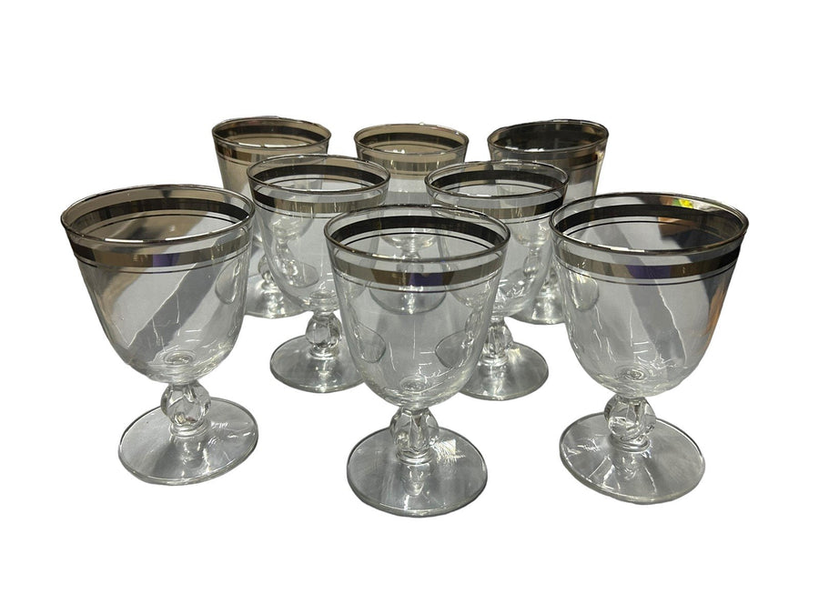 Libbey Moonmist Water Goblets Set of 8 with Platinum Band Vintage Glassware
