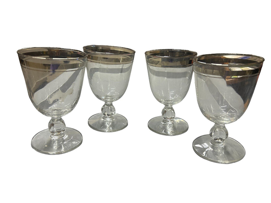 Libbey Moonmist Water Goblets Set of 8 with Platinum Band Vintage Glassware