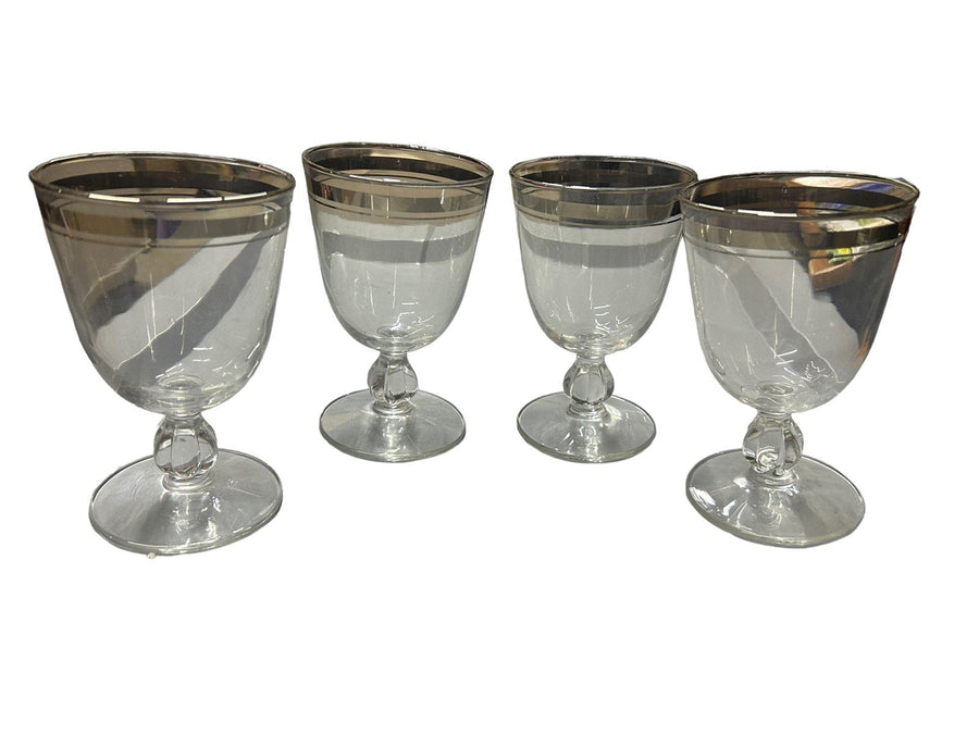 Libbey Moonmist Water Goblets Set of 8 with Platinum Band Vintage Glassware