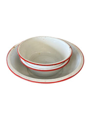 Enamel Camping Bowls Set of 3 All Different Sizes Red and White Vintage