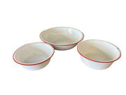 Enamel Camping Bowls Set of 3 All Different Sizes Red and White Vintage