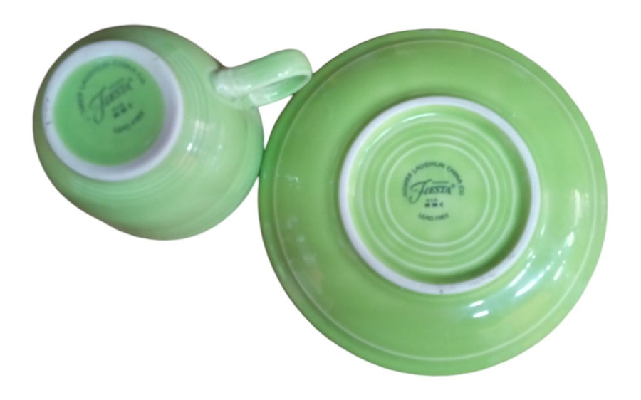 Fiesta - Chartreuse Green Teacup & Saucer Ceramic Homer Laughlin Tea Set Kitchen