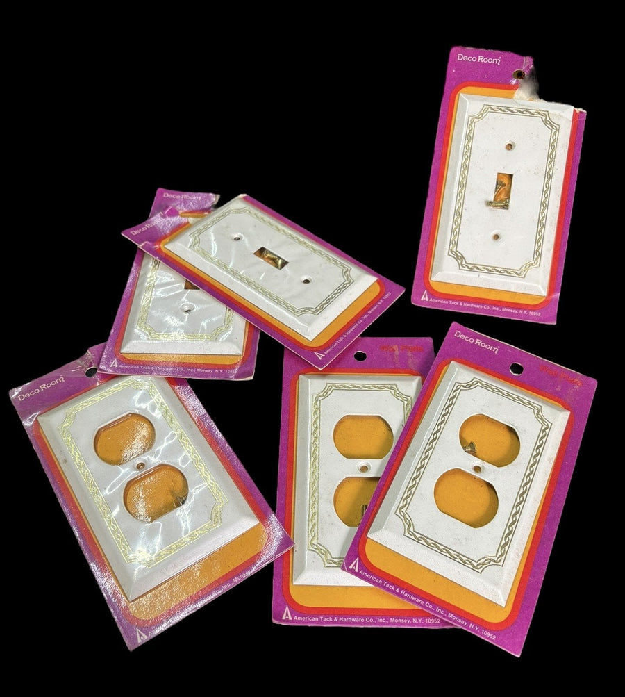 Light Switch and Outlet Covers Set of 6 White and Gold Decorative Wall Plates