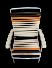Lawn Chair Pair Vintage 1970s Folding Aluminum Plastic Vinyl Cream Orange Brown