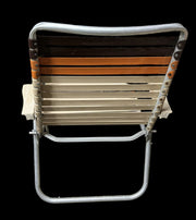 Lawn Chair Pair Vintage 1970s Folding Aluminum Plastic Vinyl Cream Orange Brown