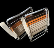 Lawn Chair Pair Vintage 1970s Folding Aluminum Plastic Vinyl Cream Orange Brown