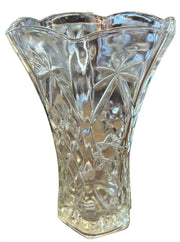 Clear Glass Flower Vase Vintage Starburst Pattern Scalloped Edge 10.5" Unbranded