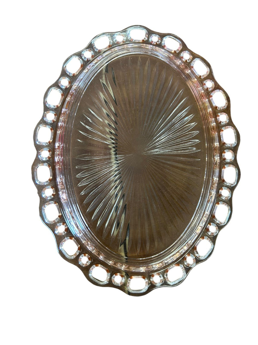 Anchor Hocking Pink Oval Lace Depression Glass Vintage