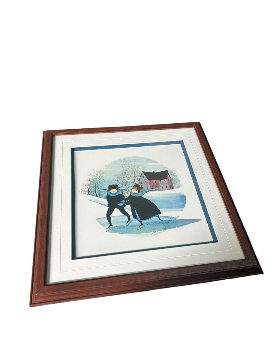 P. Buckley Moss Signed Print "Skating Away" 505/1000 Framed