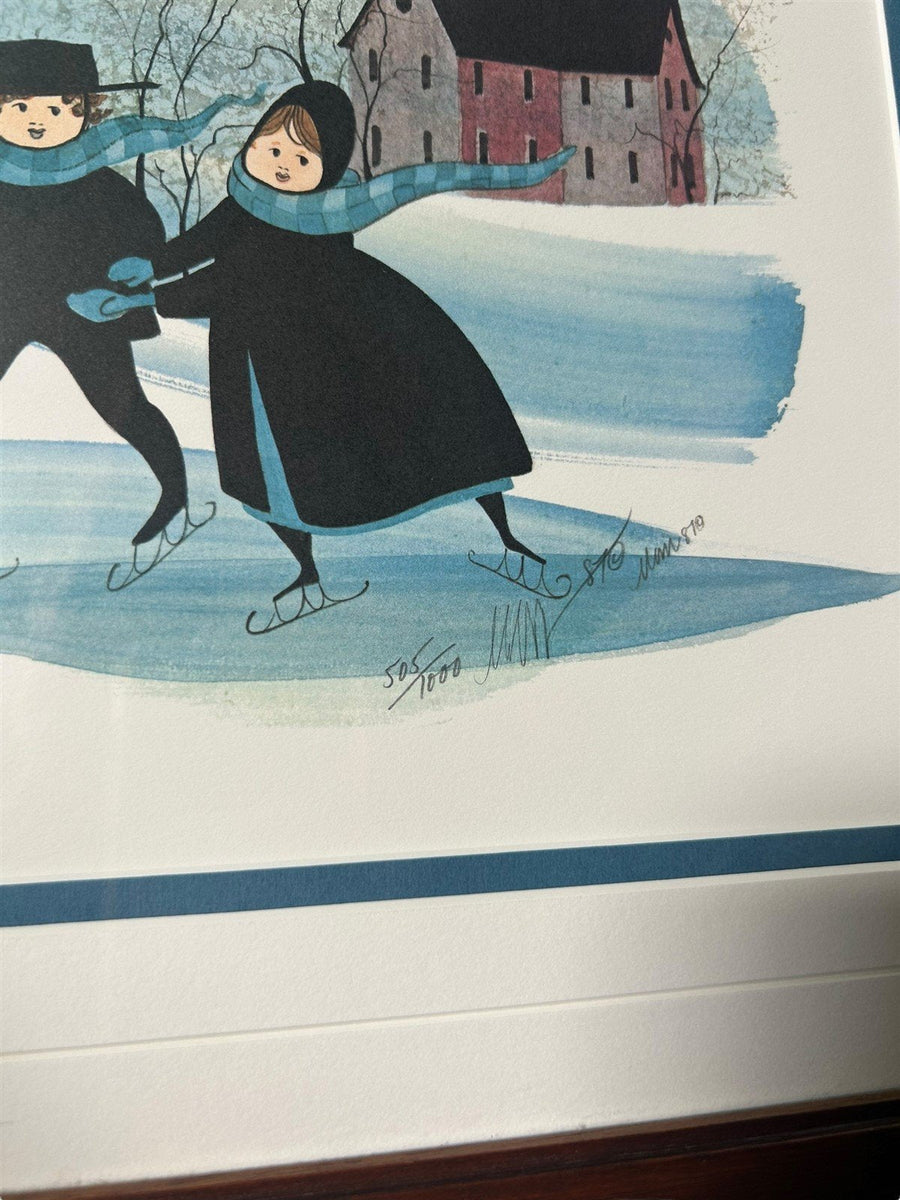 P. Buckley Moss Signed Print "Skating Away" 505/1000 Framed