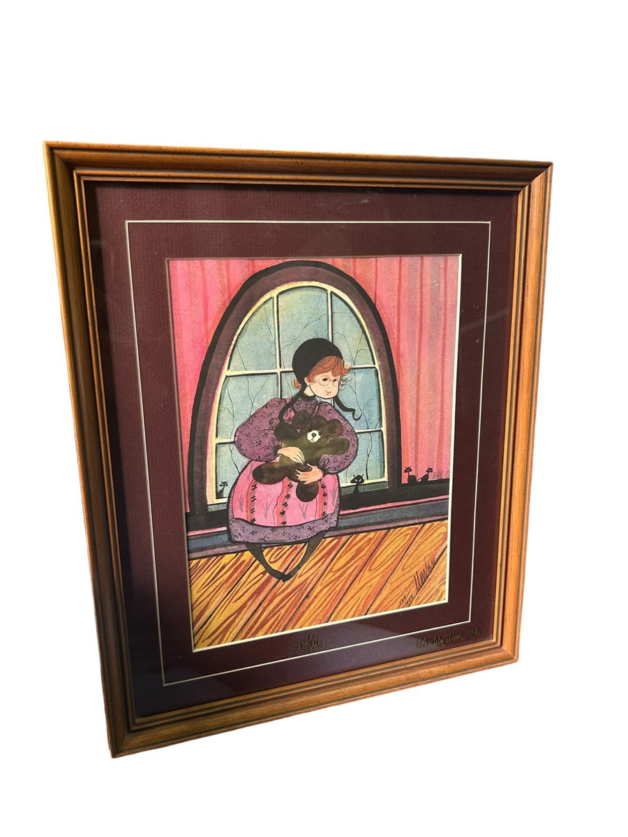 P. Buckley Moss Double Signed Print of an Amish Girl With a Teddy Bear 504/1000