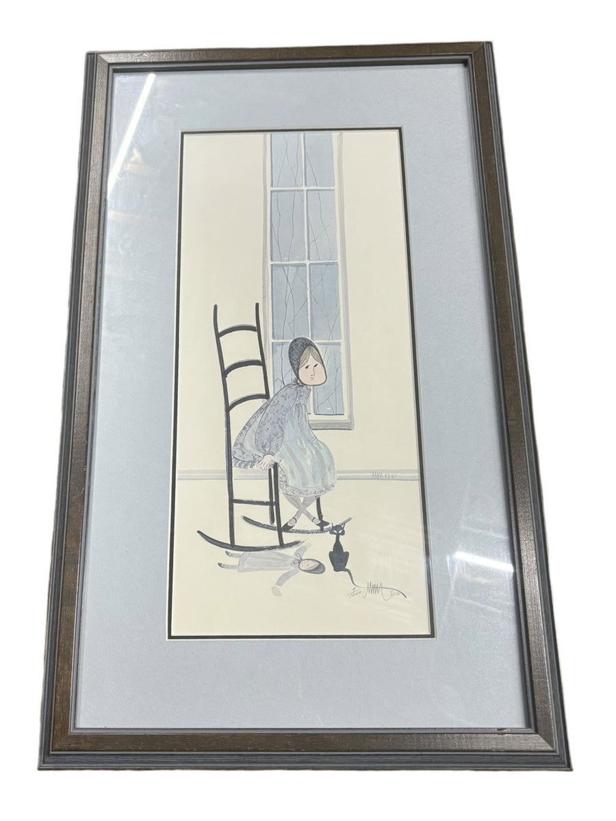 P. Buckley Moss Print Amish Girl Rocking Chair with Cat Signed Numbered 9/1000