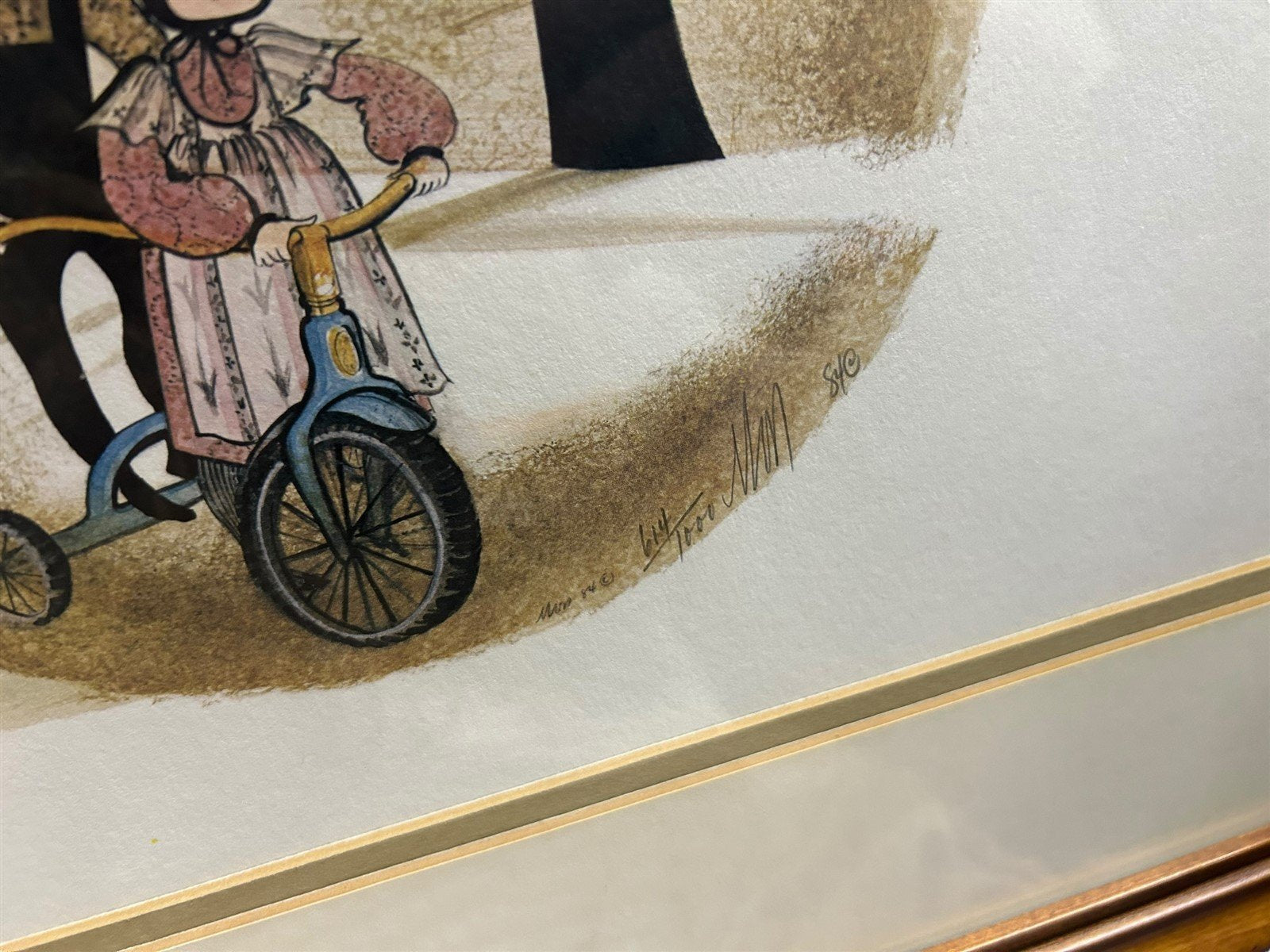 P. Buckley Moss Signed Print Two Amish Kids on a Tricycle 614/1000