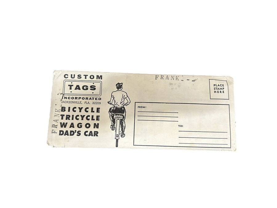 Custom Tags Incorporated 70s Ohio Bicycle Plates with Names Frank and Diana